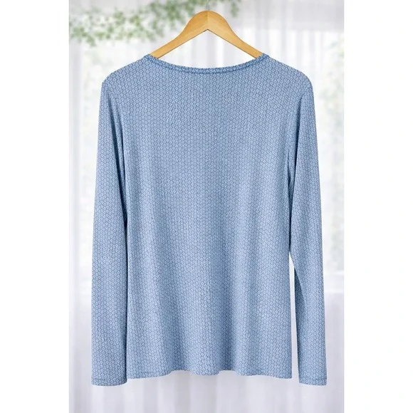 Croft & Barrow Classic Tee Top 100% Cotton Blue White Print Long Sleeve Size 2x - Picture 3 of 8